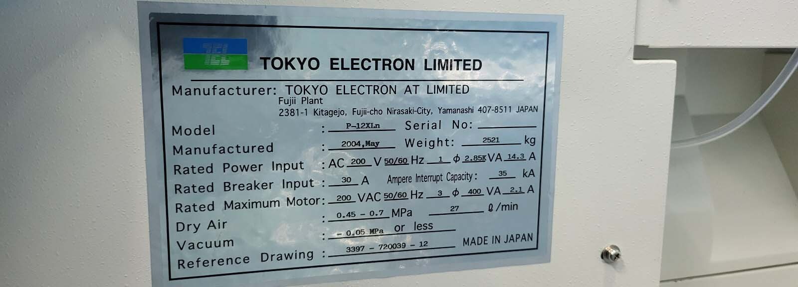 圖為 已使用的 TEL / TOKYO ELECTRON P-12XLn 待售