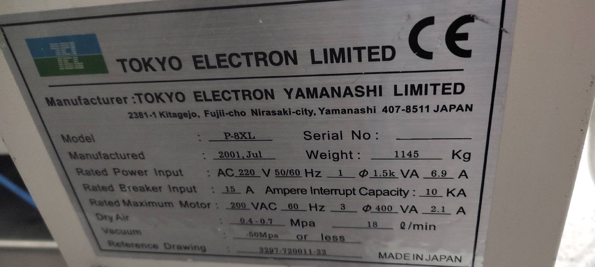 图为 已使用的 TEL / TOKYO ELECTRON P-8XL 待售