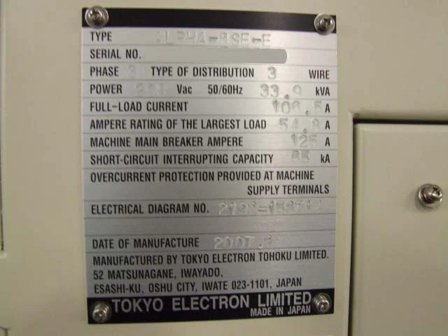 TEL / TOKYO ELECTRON Alpha 8SE-E Diffusion Furnace used for sale 