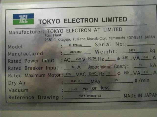 Photo Used TEL / TOKYO ELECTRON P-12XLm For Sale