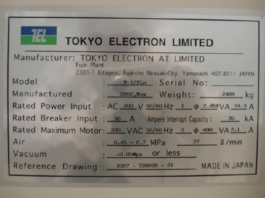 Foto Verwendet TEL / TOKYO ELECTRON P-12XLn Zum Verkauf