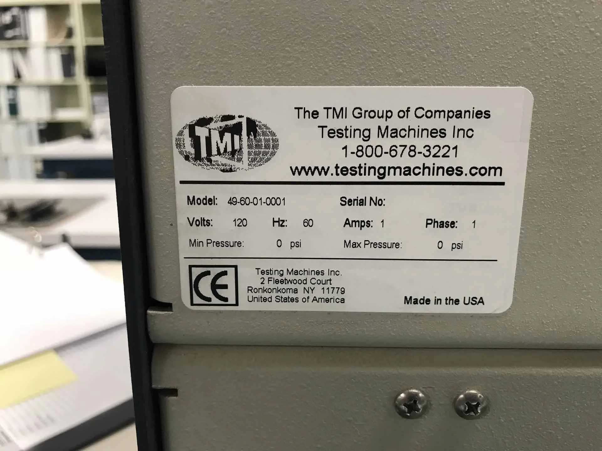TMIページ TESTING MACHINES INC / TMI 49-60-01-0001 Electronic Test