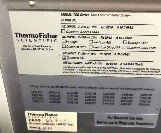 Photo Used THERMO FISHER SCIENTIFIC TSQ Quantum XLS For Sale