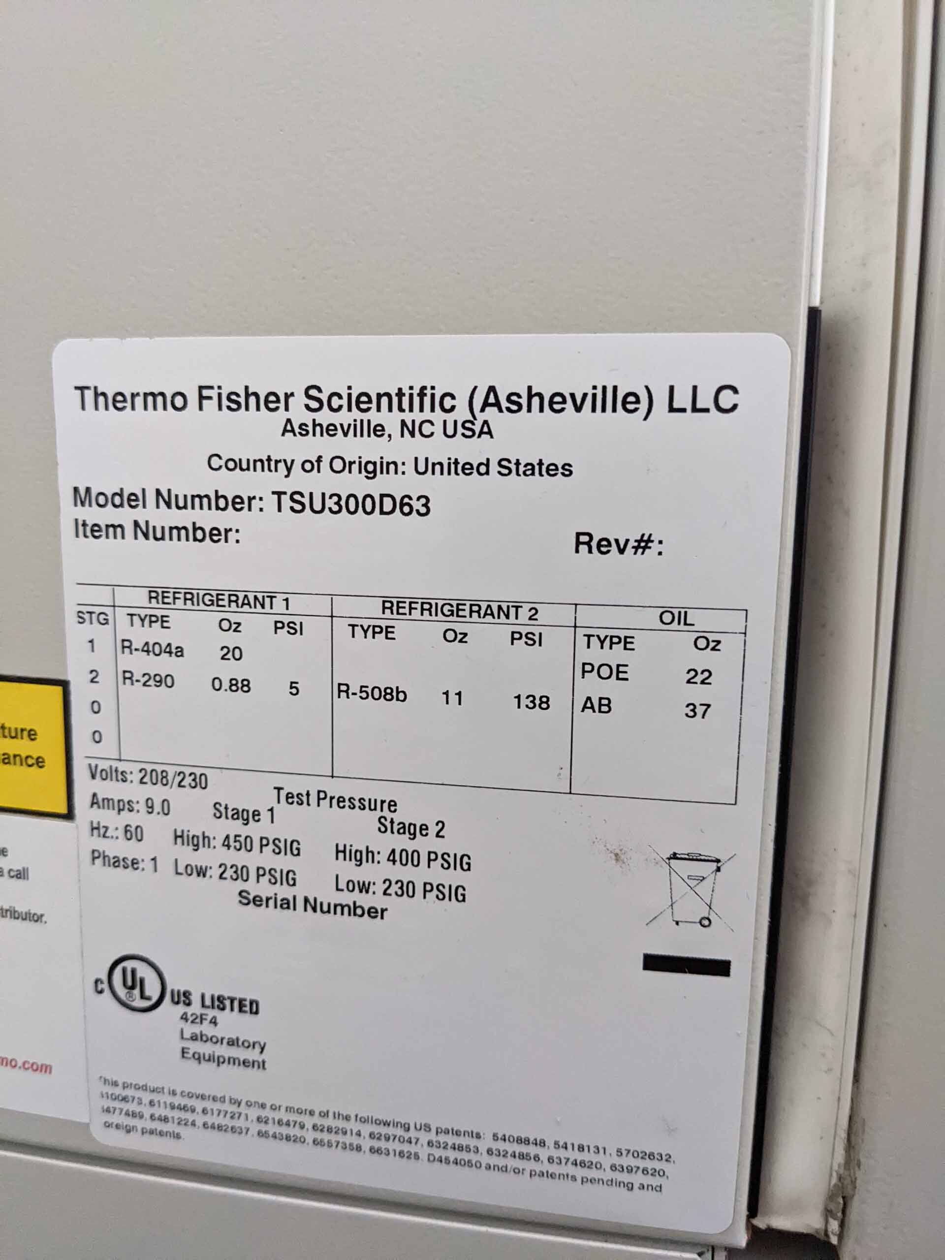 Photo Used THERMO FISHER SCIENTIFIC TSU300D63 For Sale