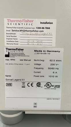 图为 已使用的 THERMO SCIENTIFIC / HERAEUS Legend X1 待售