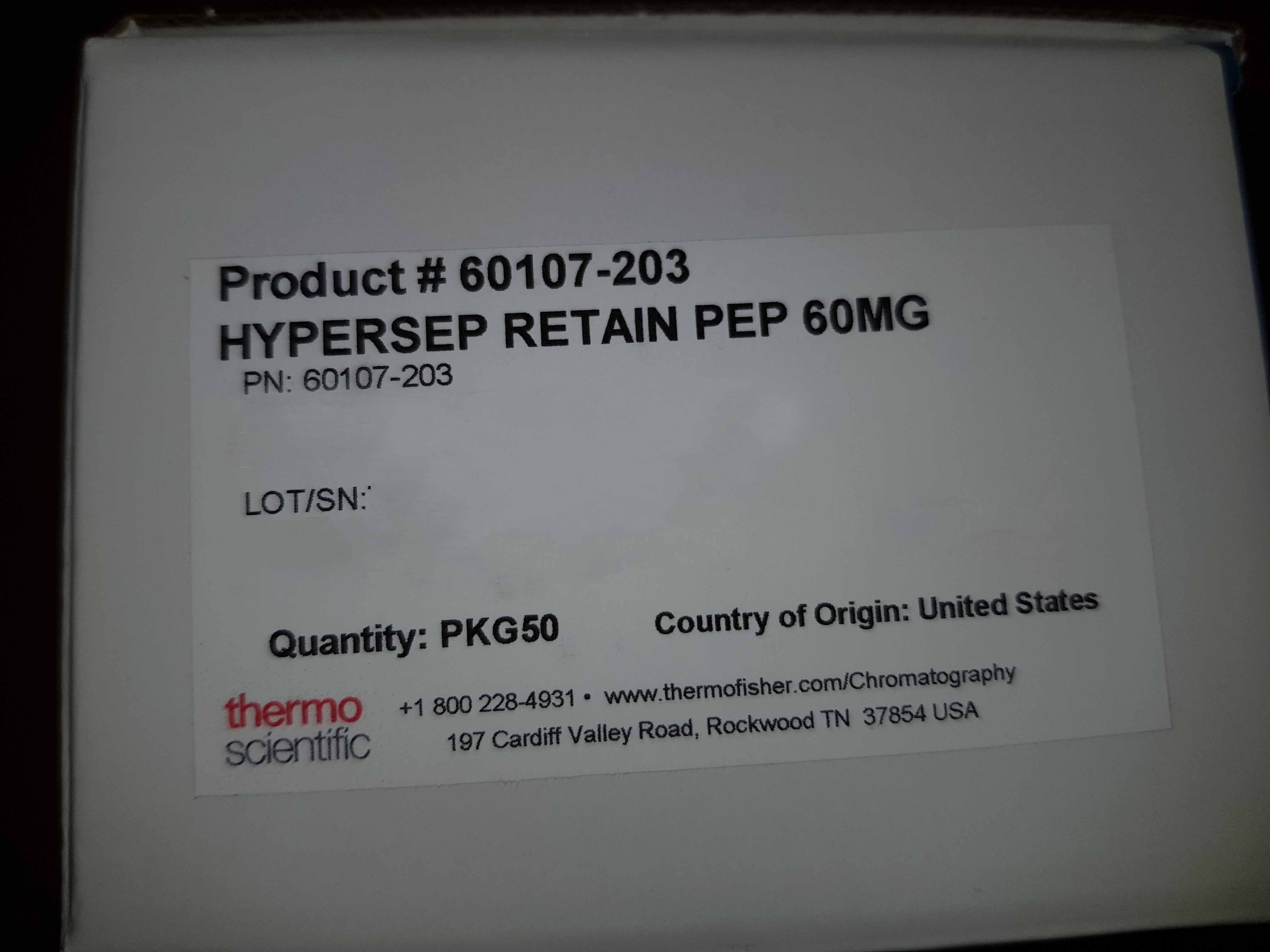 Photo Used THERMO SCIENTIFIC HyperSep Retain PEP 60MG For Sale