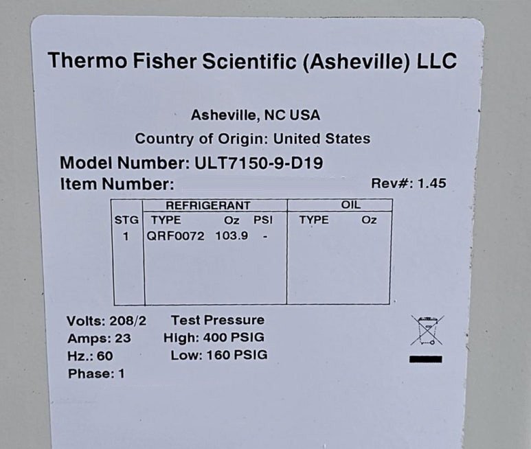 Photo Used THERMO SCIENTIFIC Revco ULT-7150-D19 For Sale