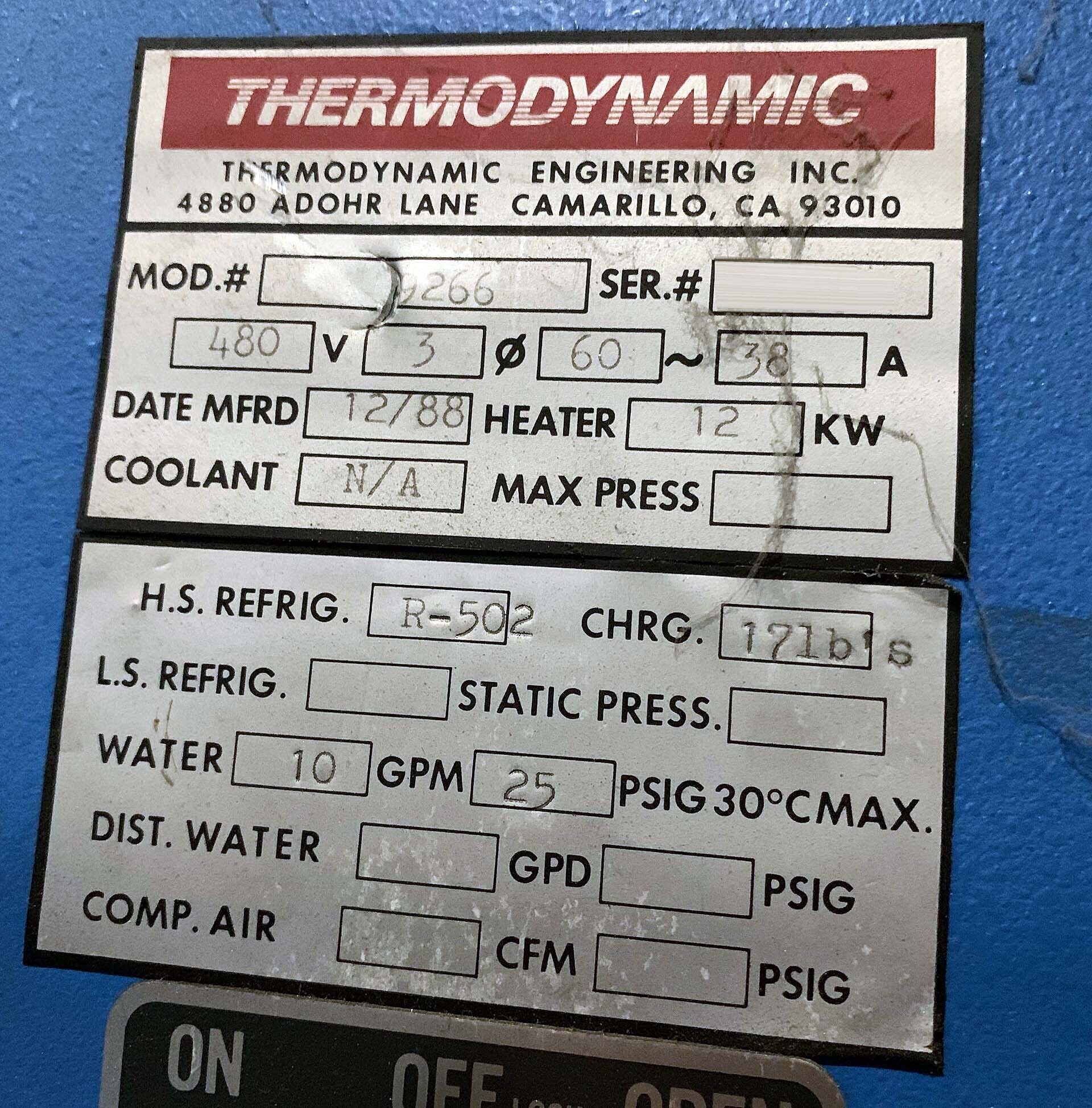 사진 사용됨 THERMODYNAMIC ENGINEERING 9266 판매용