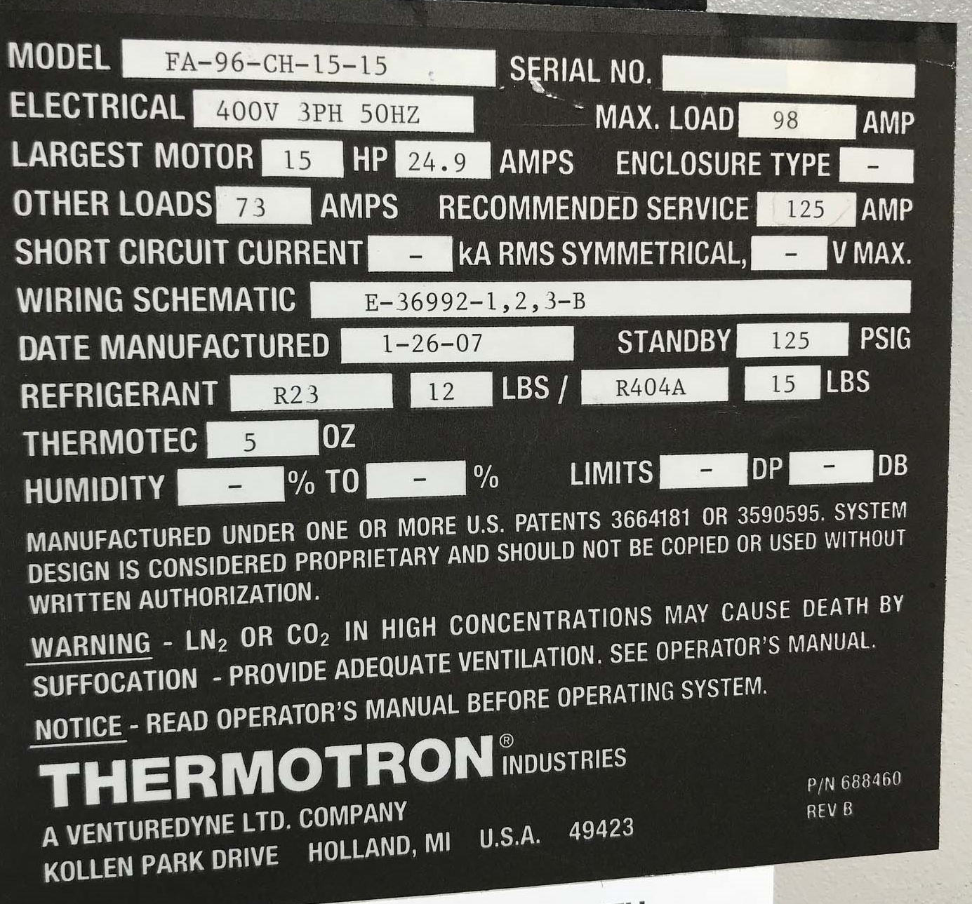 사진 사용됨 THERMOTRON FA-96-CH-15-15 판매용