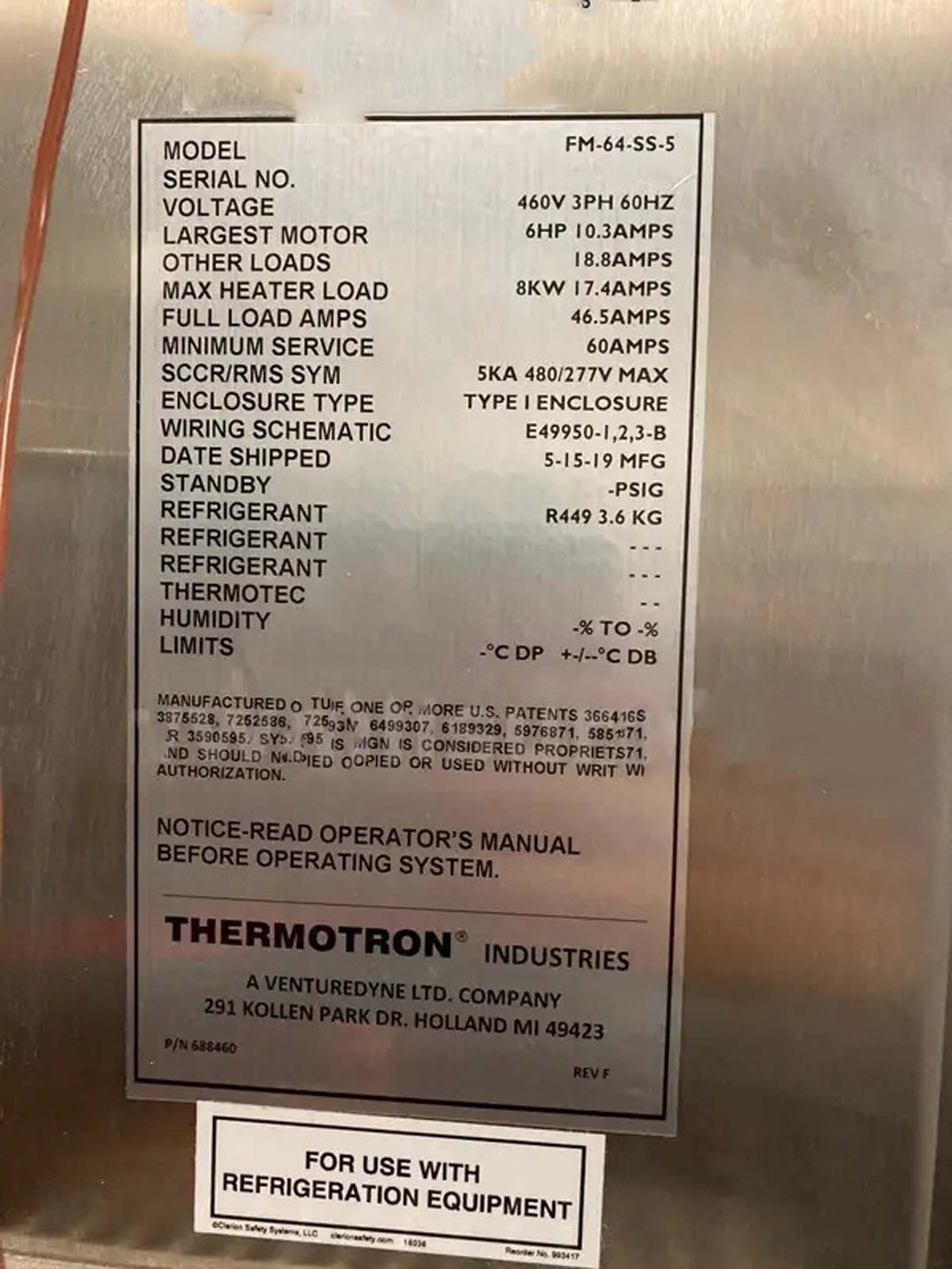 图为 已使用的 THERMOTRON FM-64-SS-5 待售