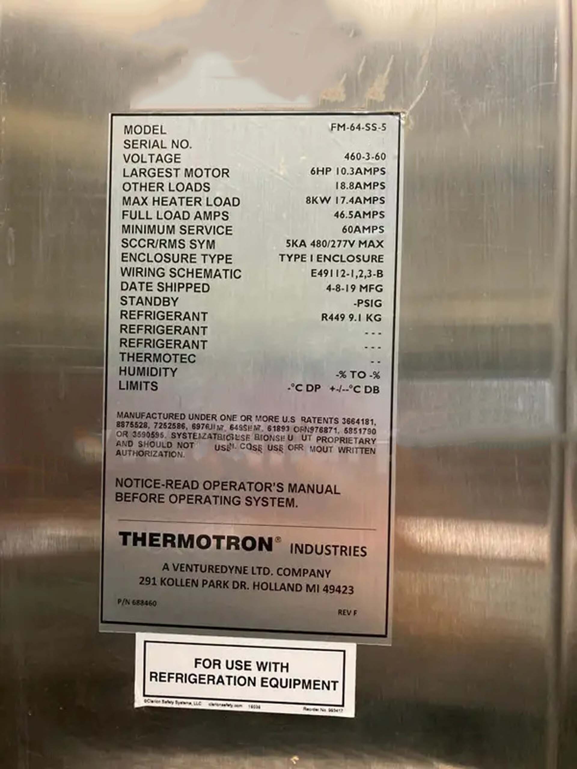 图为 已使用的 THERMOTRON FM-64-SS-5 待售