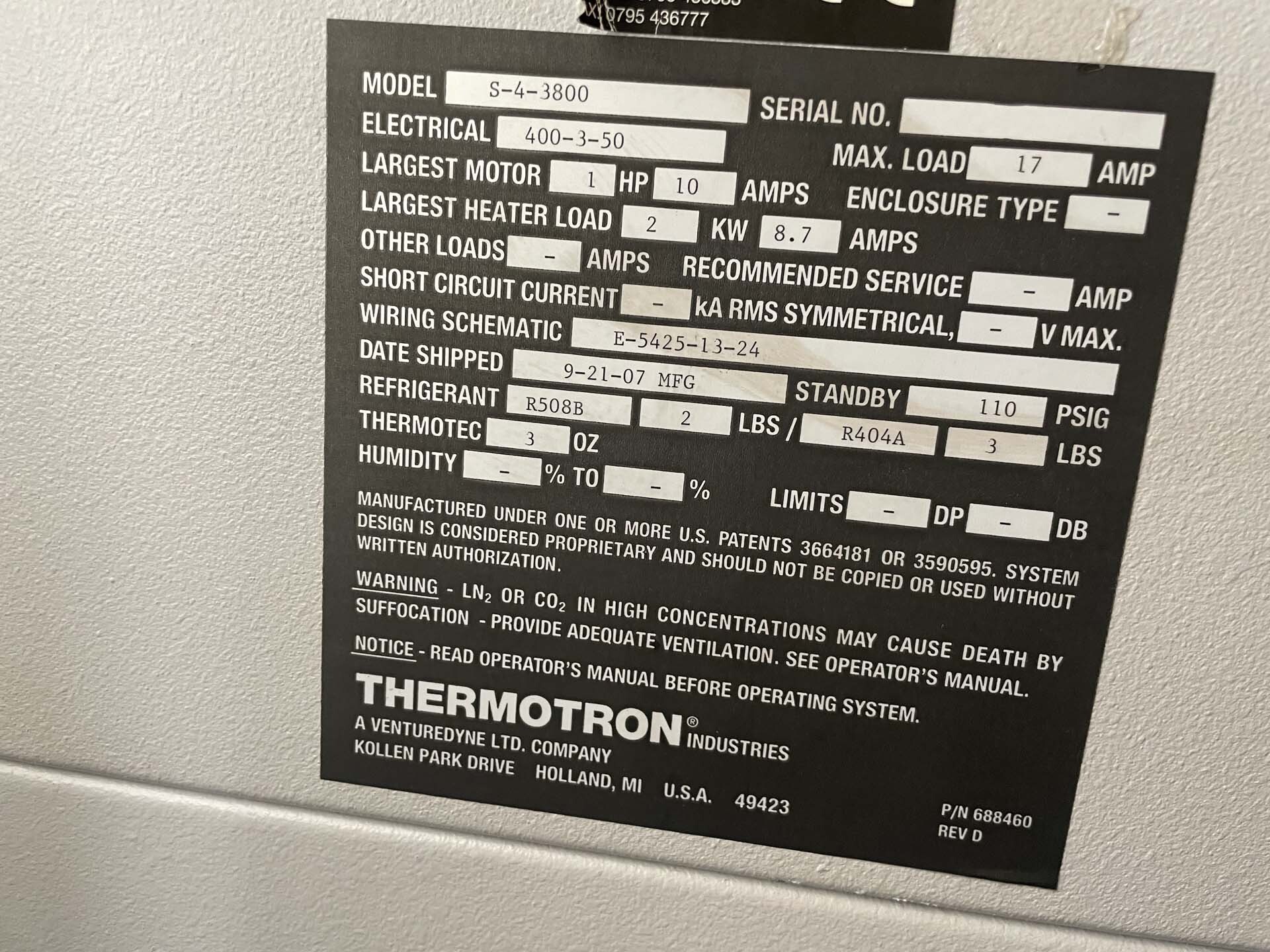 Photo Used THERMOTRON S-4-3800 For Sale