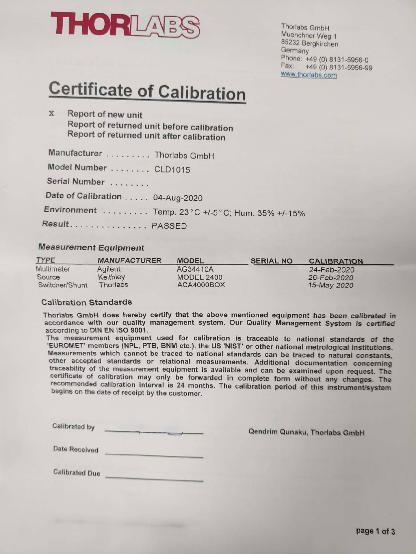 圖為 已使用的 THORLABS CLD1015 待售
