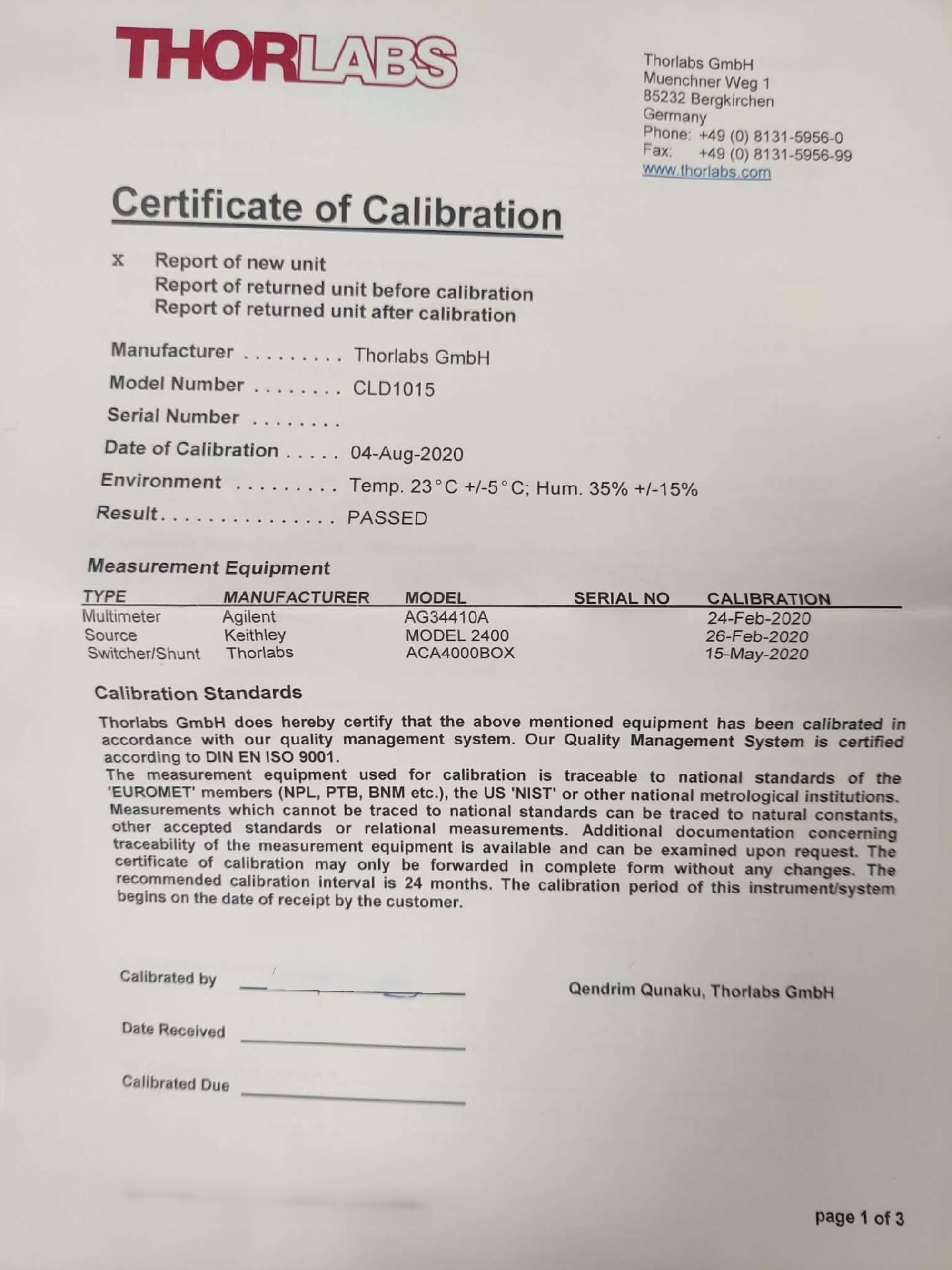 圖為 已使用的 THORLABS CLD1015 待售