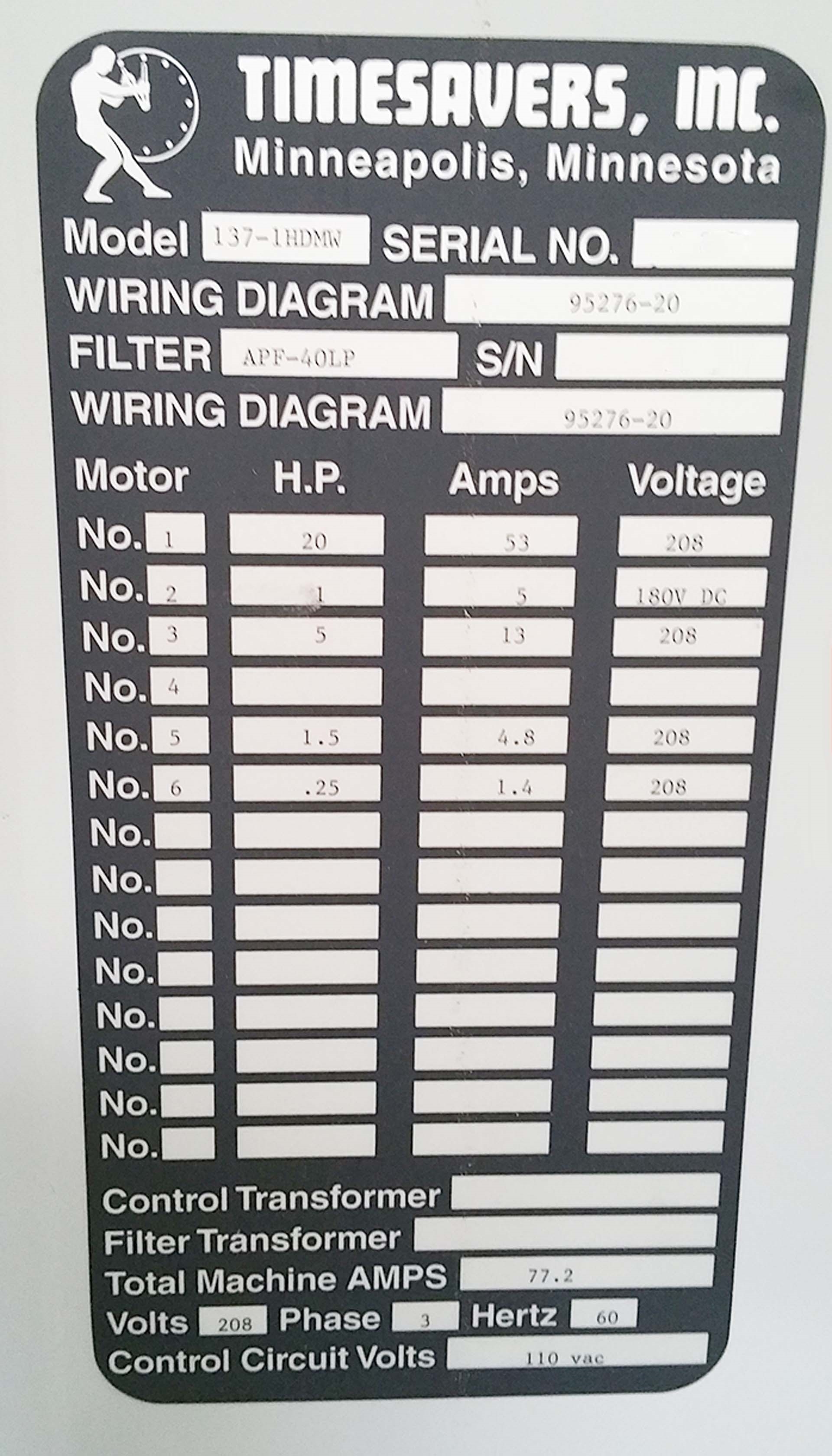 Photo Used TIMESAVERS 137-1HDMW For Sale