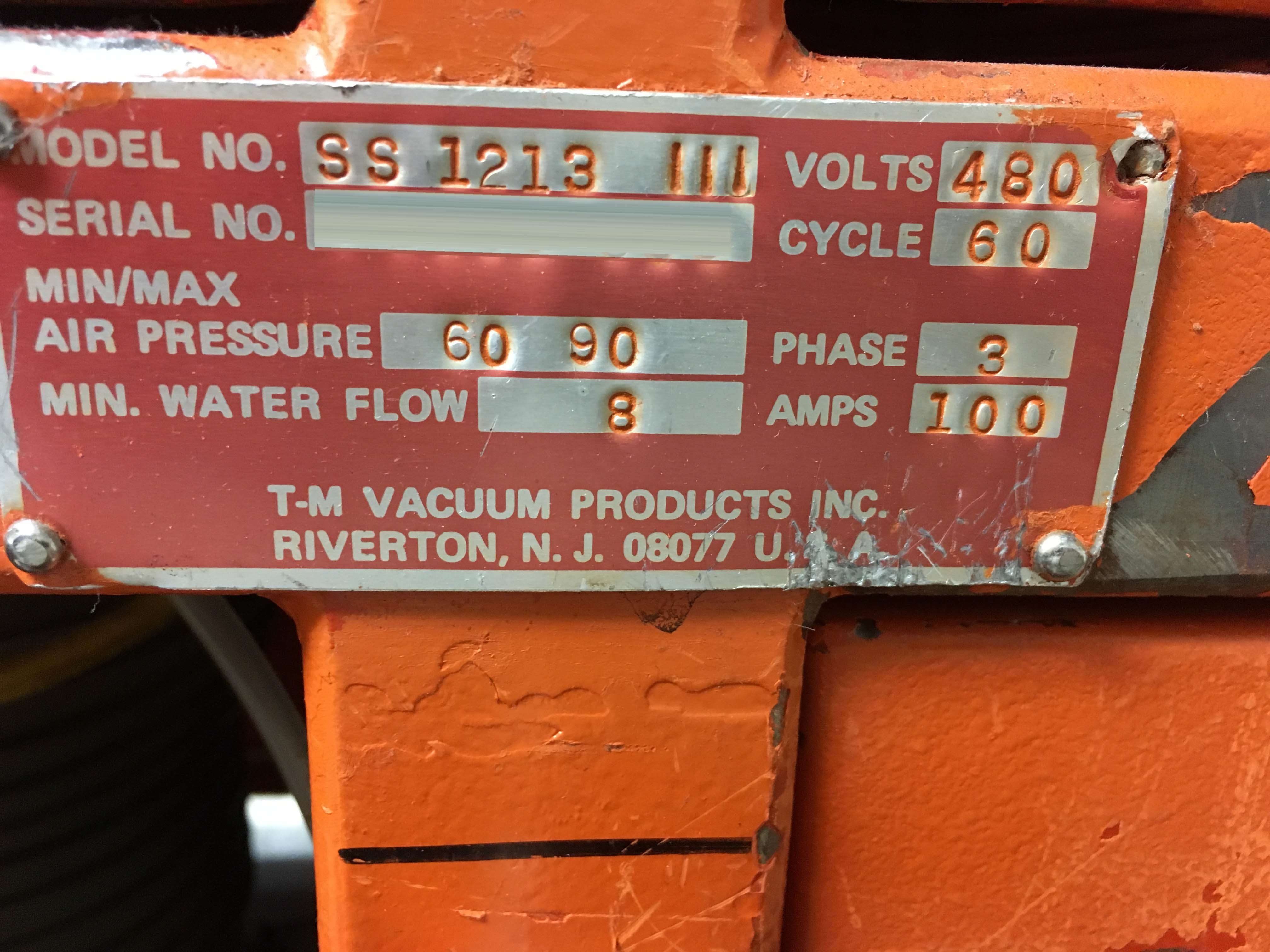 Photo Used TM VACUUM PRODUCTS SS1213 III For Sale