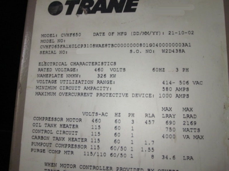 Photo Used TRANE CVHF 650 For Sale