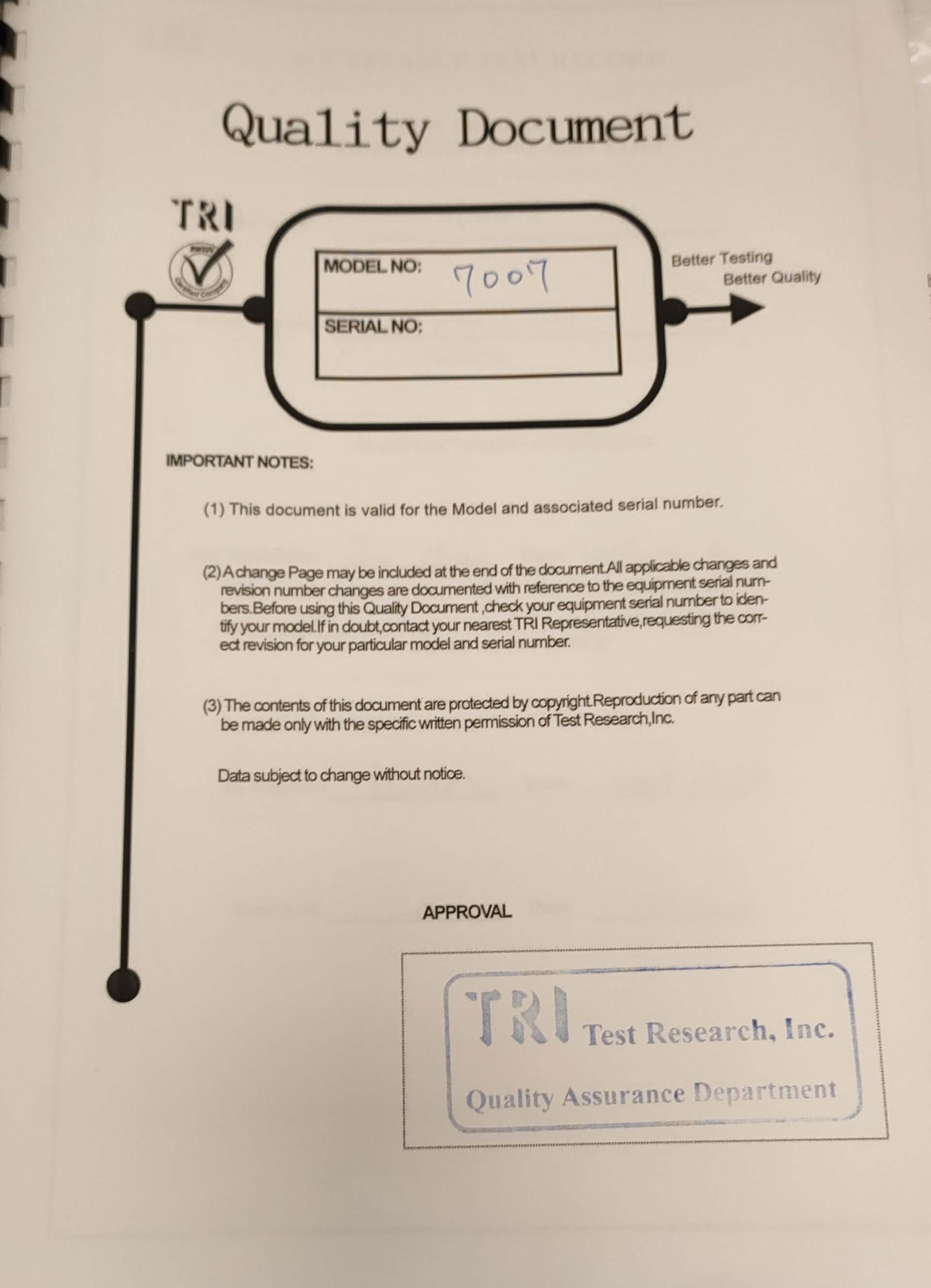 フォト（写真） 使用される TEST RESEARCH INC / TRI TR 7007 販売のために