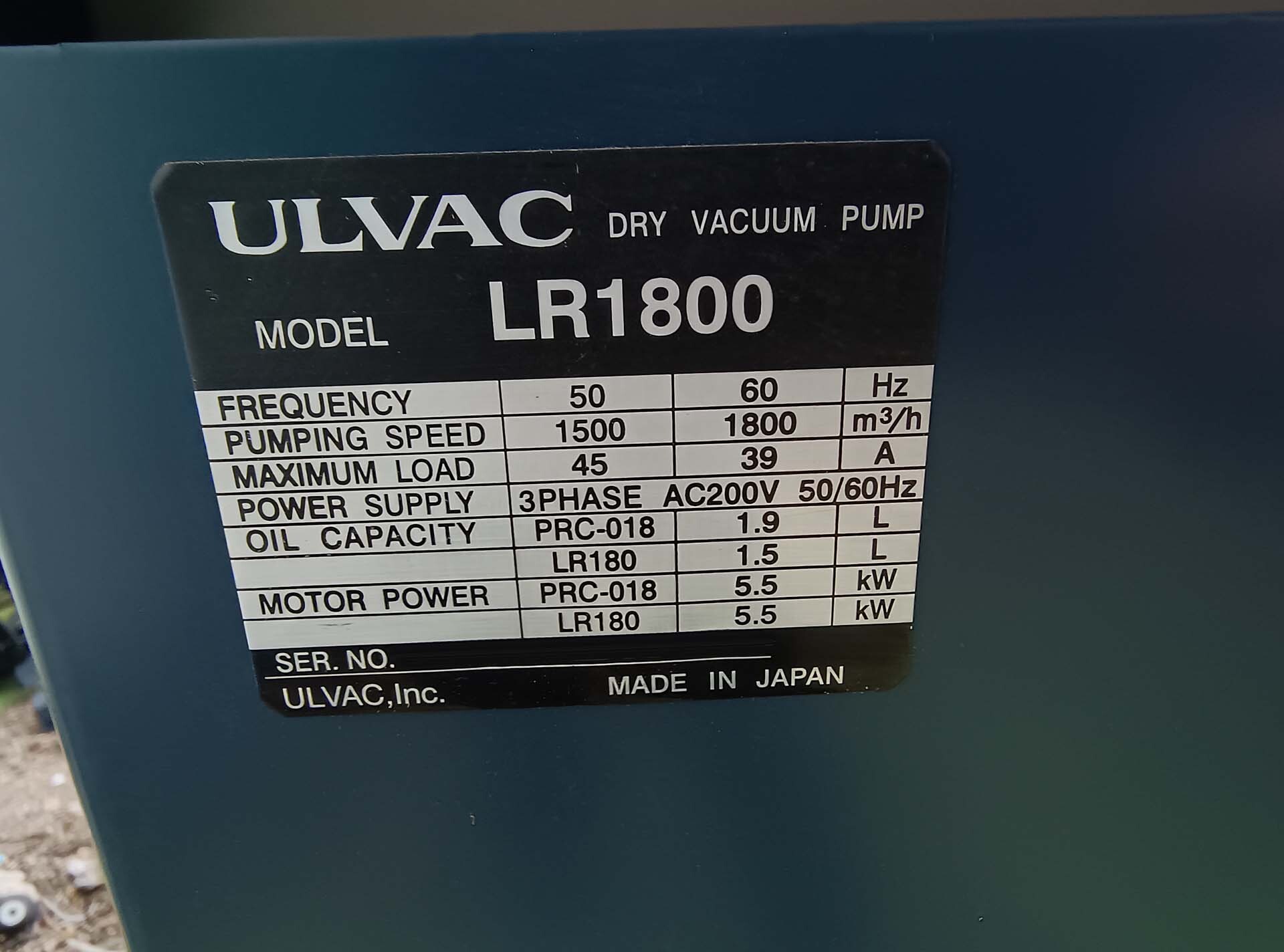 图为 已使用的 ULVAC LR1800 待售