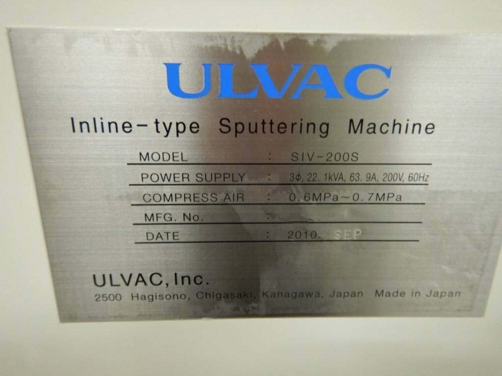 Photo Used ULVAC SIV-200S For Sale