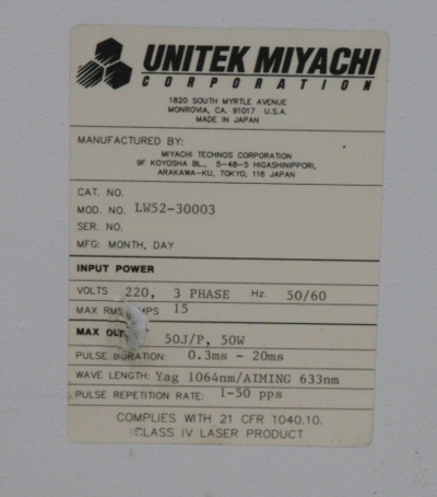 사진 사용됨 UNITEK MIYACHI LW-52 판매용