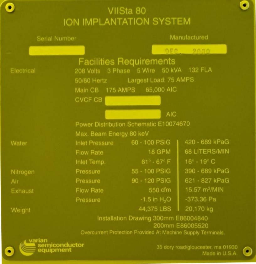 フォト（写真） 使用される VARIAN / AMAT / APPLIED MATERIALS VIISta 80 販売のために