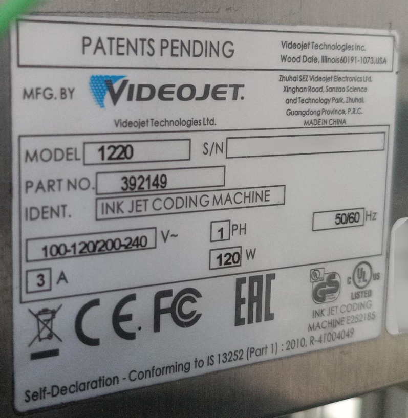 圖為 已使用的 VIDEOJET 1220 待售
