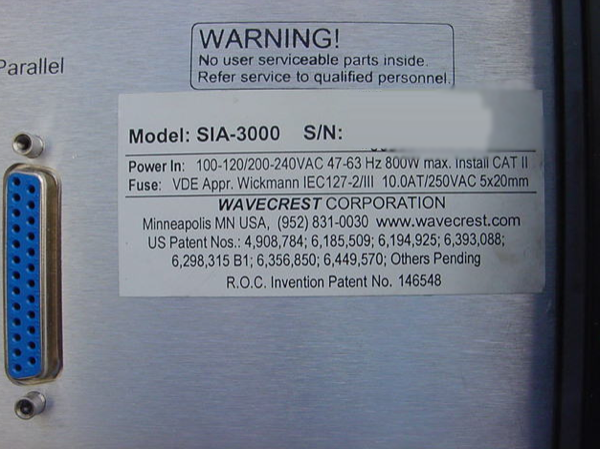 Photo Used WAVECREST SIA 3000 For Sale