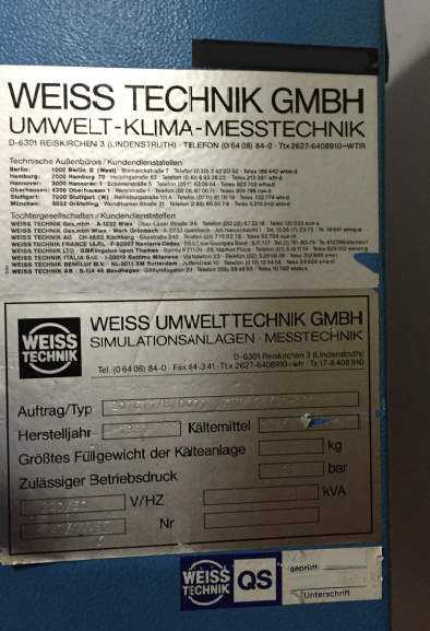 Photo Used WEISS TECHNIK 201611/8/0001 For Sale