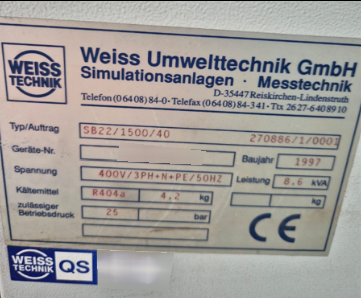 사진 사용됨 WEISS TECHNIK SB22/1500/40 판매용
