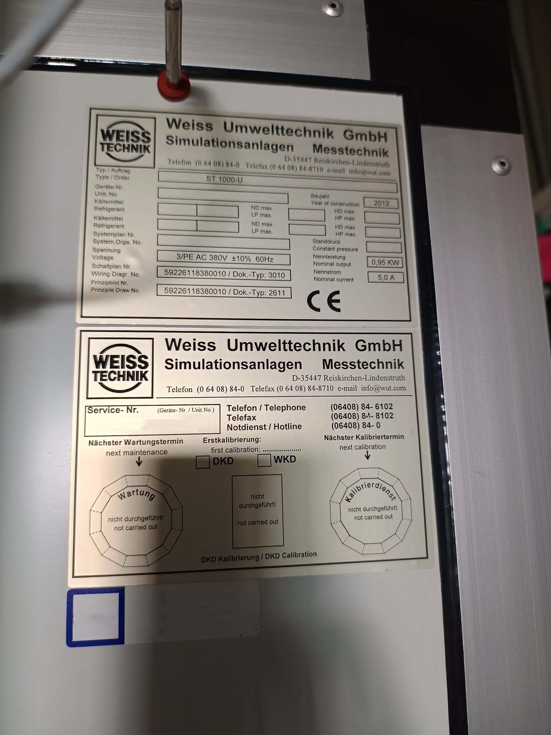 圖為 已使用的 WEISS TECHNIK ST 1000-U 待售