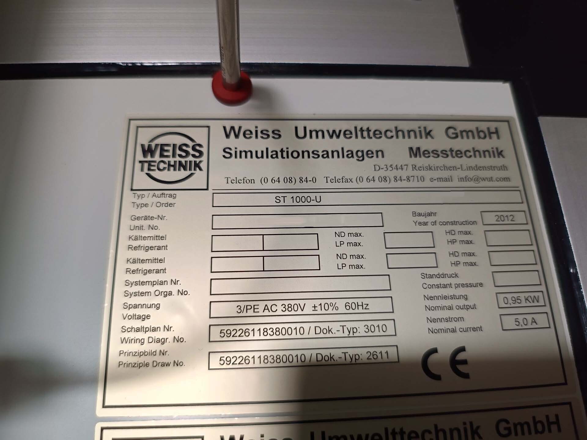 圖為 已使用的 WEISS TECHNIK ST 1000-U 待售