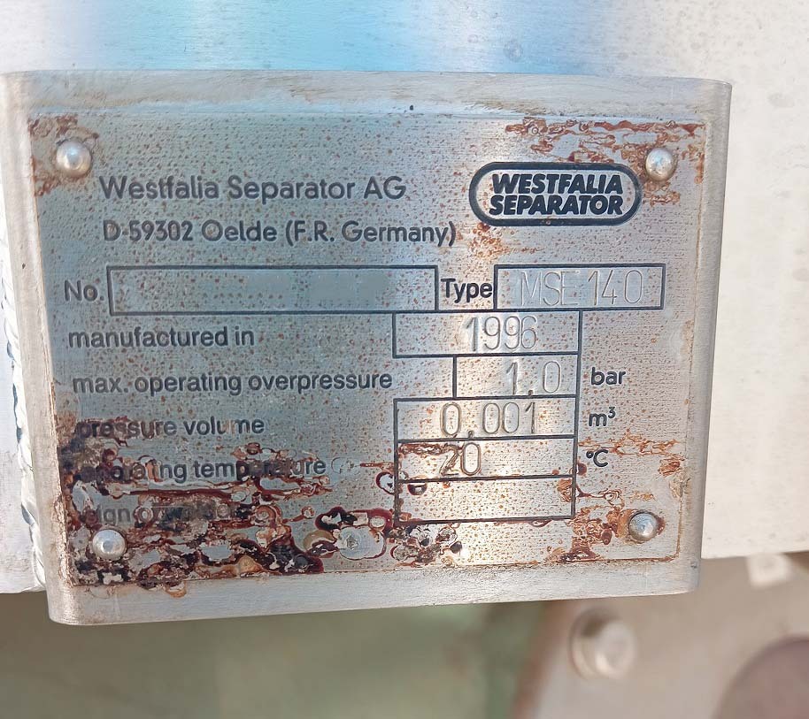 图为 已使用的 WESTFALIA SEPARATOR MSE-140 待售