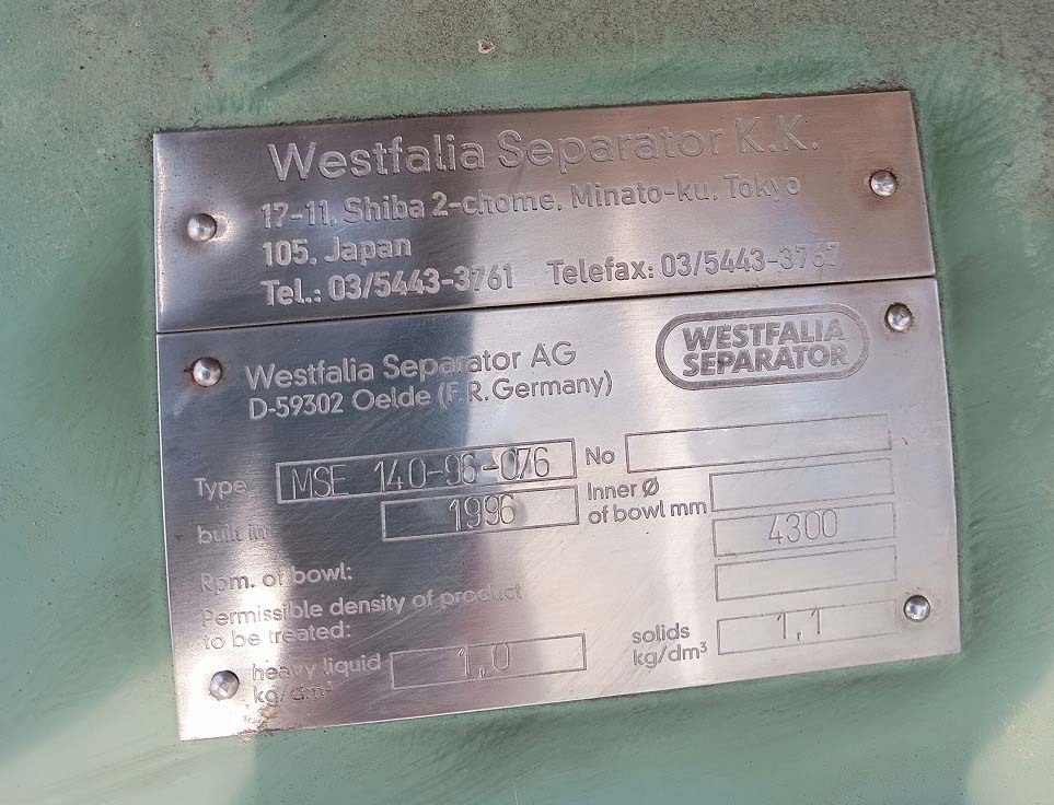 图为 已使用的 WESTFALIA SEPARATOR MSE-140 待售