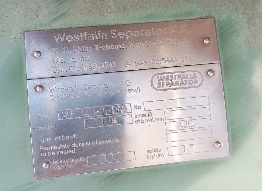 图为 已使用的 WESTFALIA SEPARATOR MSE-140 待售