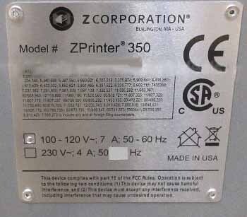 Photo Used Z CORPORATION Zprinter 350 For Sale