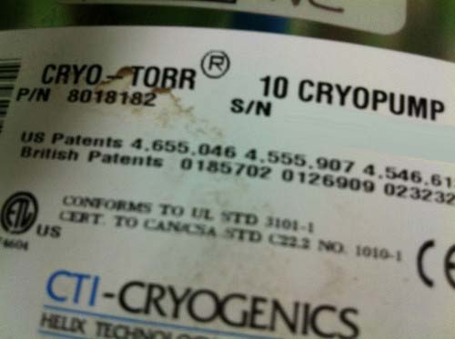 Photo Used CTI-CRYOGENICS Cryo-Torr 10 For Sale